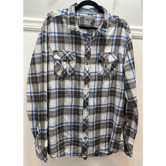 BKE Other - BKE Mens Button Down Shirt Size XL Standard Fit Blue Plaid Casual Pockets Cotton